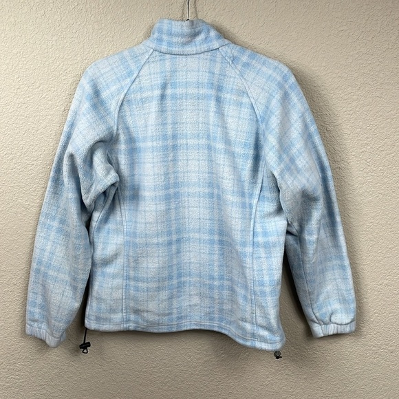 Columbia Fleece Full Zip Jacket Light Blue Plaid Zip Pockets Lounge Sz M - Picture 3 of 9